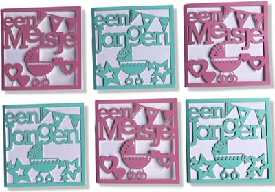 6 Cards & Crafts Luxe Geboortekaartjes - Geboorte Zoon / Dochter - 10,8 x 10,8 cm - inclusief enveloppen - stans