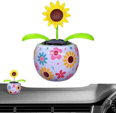 Zonnebloem Figuur - Dansend Speelgoed - Auto Interieur - Bewegende Bloem - 14 cm - Geel