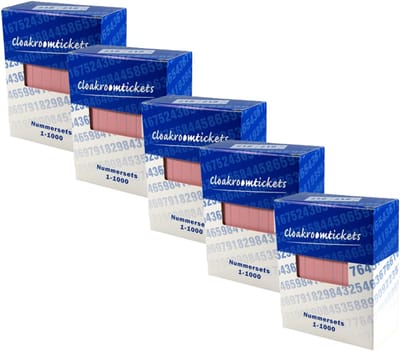 Nummer blokken - 5x - cijfers 1 t/m 1000 - roze - papier - garderobe / loterij nummers