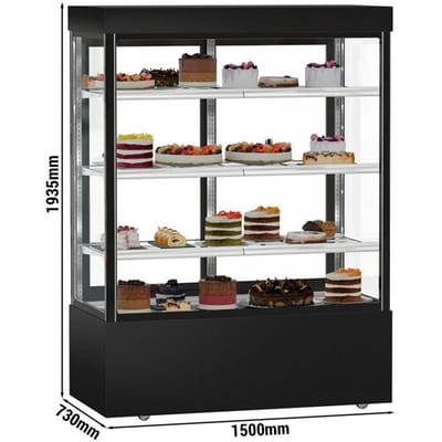 GGM Gastro Kühl- & Kuchenvitrine MADRID - 1500mm - Doppelverglasung - mit 3 Ablagen - Schwarz Matt