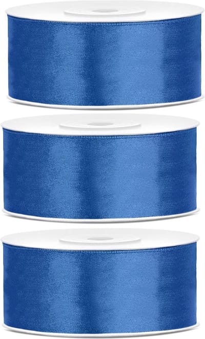3x Hobby/decoratie helderblauwe satijnen sierlinten 2,5 cm/25 mm x 25 meter - Cadeaulinten satijnlinten/ribbons - Helderblauwe linten - Hobbymateriaal benodigdheden - Verpakkingsmaterialen