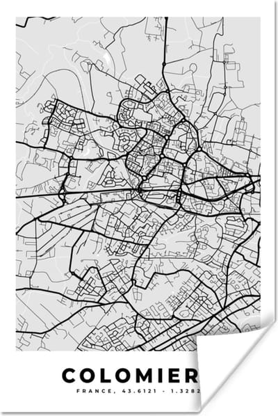 Poster Frankrijk - Colomiers - Stadskaart - Plattegrond - Kaart - 120x180 cm XXL
