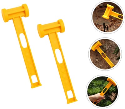 2-stuks Tenthamer van kunststof - Multifunctioneel wandelgereedschap - Campinghamer - Accessoire voor buitententen - Verwijderbare grondspijkers - Geschikt voor kamperen, wandelen, backpacken en overleven in de buitenlucht - Geel