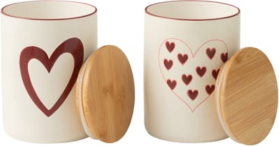 J-Line voorraadpot - porselein - wit/rood - small - 2 stuks