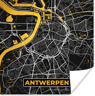 Poster Antwerpen - Goud - Plattegrond - Stadskaart - Kaart - 100x100 cm XXL