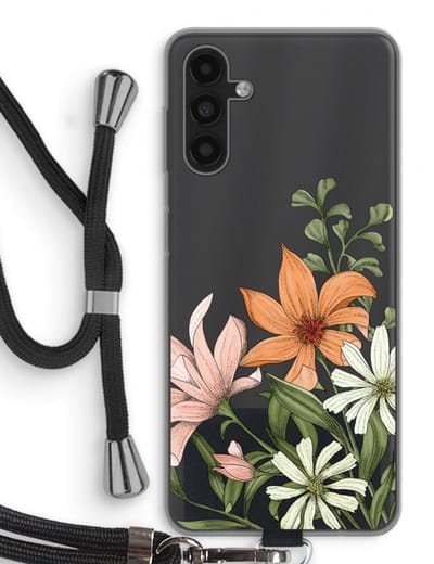 Case Company® - Hoesje met koord geschikt voor Samsung Galaxy A04s hoesje met Koord - Floral bouquet - Telefoonhoesje met Zwart Koord - Bescherming aan alle Kanten en Over de Schermrand