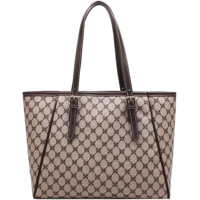 Retro Grote Print Tote Bag, Dames Enkele Schouder Grote Tas, Reistas, Handtas bruin