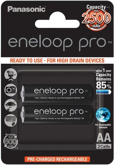 Oplaadbare Batterijen - AA Mignon Accu - Hoog Vermogen Apparaten - 2500 mAh 500 Laadcycli - 2 stuks