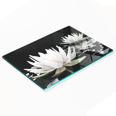 Duurzame en stijlvolle glazen snijplank met waterleliepatroon 80x52 cm