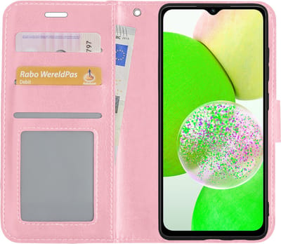 Hoesje Met Pasjeshouder - Geschikt voor Samsung Galaxy A14 - Luxe Bookcase Portemonee - Flip Case - Kunstleer Book Case - Flipcase - Book Cover - Walletcase - Portemonneehoes - Lichtroze