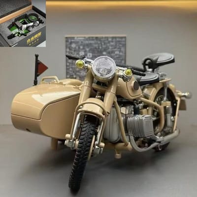 1/10 Legering Klassiek Zijspan Motorfiets Model Diecast Metaal Retro Militaire Driewieler Motorfiets Model Geluid En Licht Kinder Speelgoed Cadeau