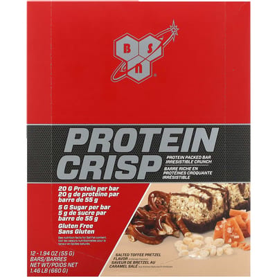 BSN, barre protéinée croustillante, barre protéinée, bretzel caramel salé, 12 barres, 57g (2.01oz) chaque