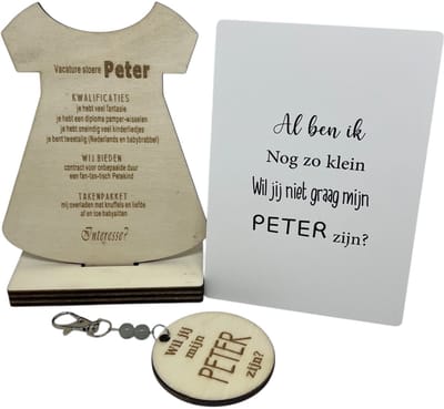 Geschenkdoosje Wil jij mijn PETER zijn? | blauw | KLEEDJE | sleutelhanger | peter vragen | meter worden | peetoom vragen | peetoom worden | cadeau | doosje met een vraag