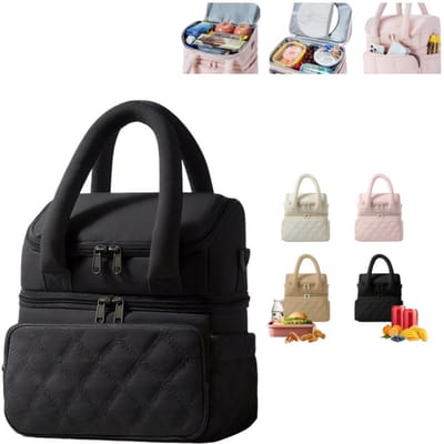 Lunchtas voor dames — Dubbelwandig geïsoleerde lunchbox-houder — Extra dik gewatteerd ontwerp — Lekvrij — Duurzaam & herbruikbaar — Koeltas met grote inhoud — Ideaal voor werk, picknicks en meer — 25 x 24 x 16 cm