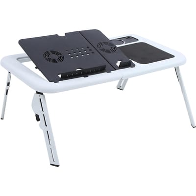 Ordinateur Portable PC Bloc-notes Pliable Portable Lit de Voiture Canapé Bureau Support Table Plateau Ventilateur Refroidissant blanc