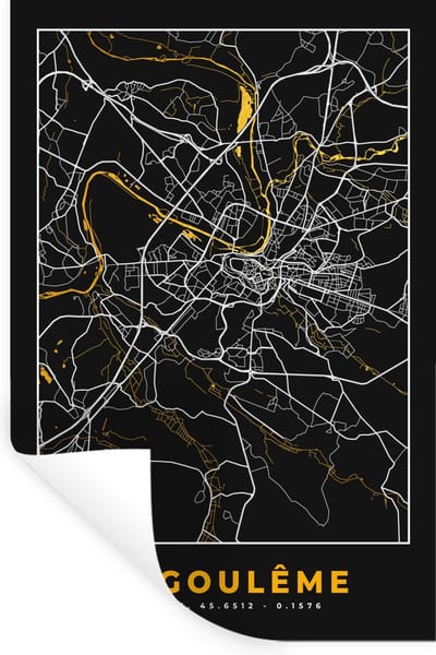 Muurstickers - Sticker Folie - Frankrijk - Angoulême - Stadskaart - Kaart - Plattegrond - 20x30 cm - Plakfolie - Muurstickers Kinderkamer - Zelfklevend Behang - Zelfklevend behangpapier - Stickerfolie