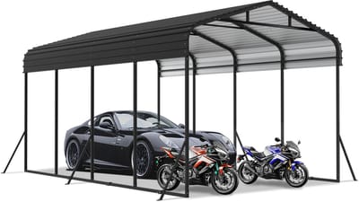 Extra grote metalen carport, tent, garage, robuuste autoberging, buitengarage, bootopslag, garage, tent, opbergtent, kampeertent - 12x20FT - 600×370×260cm