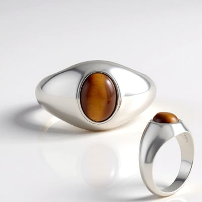 Cavill - Zilveren ring 925 Sterling zilver gerhodineerd - Tijgeroog ovaal 1,359 ct - natuurlijke edelsteen, modern design, maat 16-20