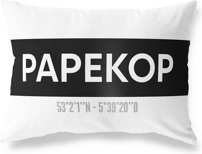 Tuinkussen PAPEKOP - UTRECHT met coördinaten - Buitenkussen - Bootkussen - Weerbestendig - Jouw Plaats - Studio216 - Modern - Zwart-Wit - 50x30cm