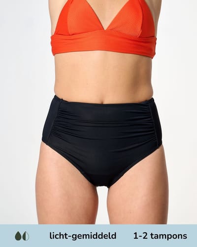 Moodies menstruatie zwemkleding - Highwaist bikini broekje - licht-gemiddeld kruisje - Zwart - maat S