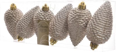 Dennenappels Glitter (8cm) Multi 6 Stuks Pearl