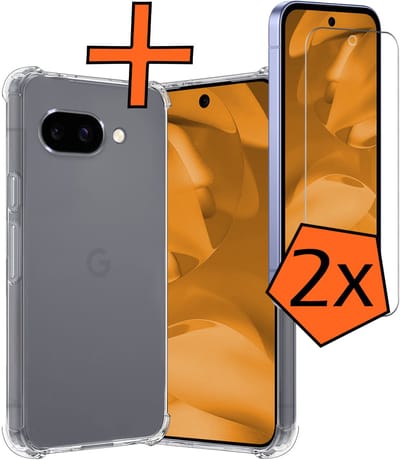 Hoes - Met Screenprotector - 2 Stuks - Geschikt voor Google Pixel 9a - Sterk & Shockproof - Siliconen Case - Back Cover - Telefoon Hoes - Shock Proof - Transparant