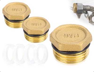 Dailygoods- Afsluitdop Set van 2 - Messing Afsluitdop met 1/2 Inch Draad - Waterdichte Sluiting - Siliconen Disc - Schokbestendig en Duurzaam - Afsluitdopje