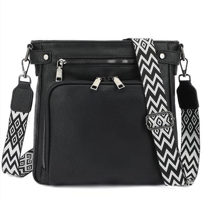 TAN.TOMI Schoudertas Dames, Crossbody Tas, Crossbodytassen voor Dames met Verstelbare - Afneembare Brede Band - Zwart