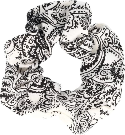 Haarsoires Haarelastiek Scrunchie – Paisleyprint – Gladde Stof – Zwart Wit - Haarkrinkel - Haar Elastiek met Stof - Zacht & Haarvriendelijk
