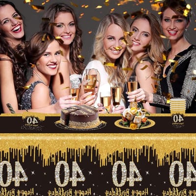 Feestelijke Tafellaken Decoraties voor 40ste Verjaardag - Zwart Goud Thema Plastic Rechthoekig 137 x 274cm - Perfect voor Binnen en Buiten Feestjes