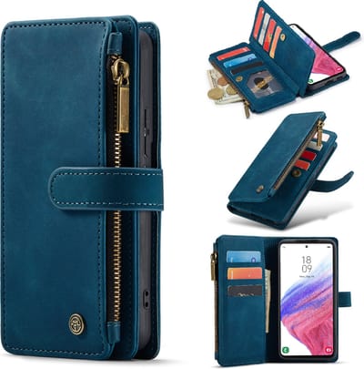 Casemania Hoesje Geschikt voor Samsung Galaxy A54 5G - Navy Blue - Luxe Portemonnee Book Case met Rits