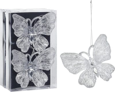Christmas Decoration kersthangers vlinders 4x-transparant glitter 15cm