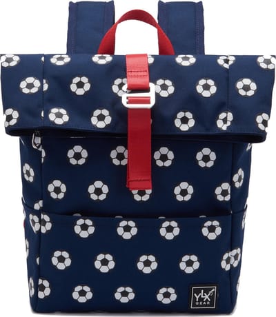 SALE: YLX Original rugzak voor kinderen. Marine blauw met voetballen. Gemaakt van gerecyclede plastic flessen. Eco-vriendelijk. Rugzak - schooltas - jongen - basisschool - sport