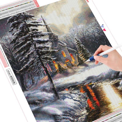 Peinture de diamant 5D de paysage d'hiver, Kit de mosaïque de diamant carré complet, broderie 20X30CM gray