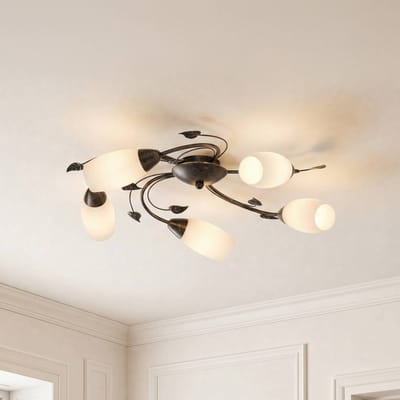 Lindby - plafondlamp - 5lichts - Glas, metaal - H: 12 cm - E14 - wit, geborsteld zwartgoud