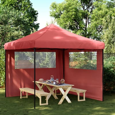 vidaXL - Partytent - inklapbaar - pop-up - met - 2 - zijwanden - bordeauxrood