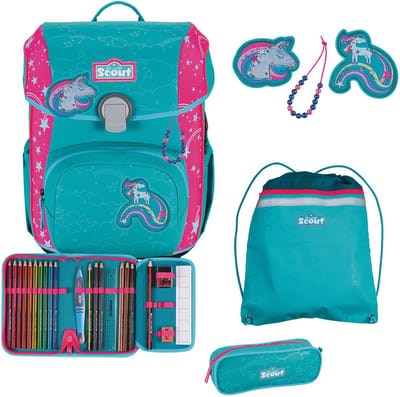Scout Schooltas Superflash Extreme Neo Set 4-delig Unicorn Neonblauw