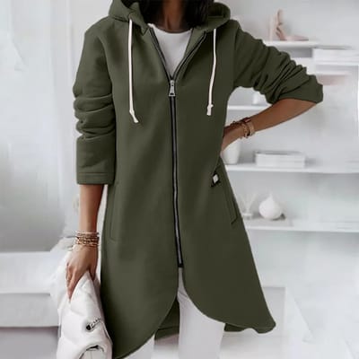 Manteau sweat-shirt ample et décontracté à manches longues pour femmes, fermeture éclair, capuche, Long rembourré L vert