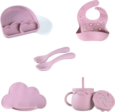 Sproudsy Serviesset Clouds - Kinderservies - Kraamcadeau - Baby - 5-delig - Rose