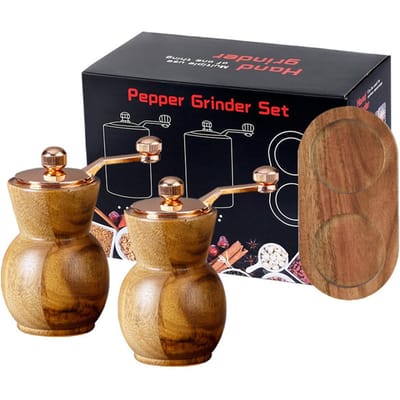 Handmatige Pepermolen met Keramische Maalschijf, Acaciaboom Houten Handzwengel Pepermolen voor Keuken Koken Small bruin