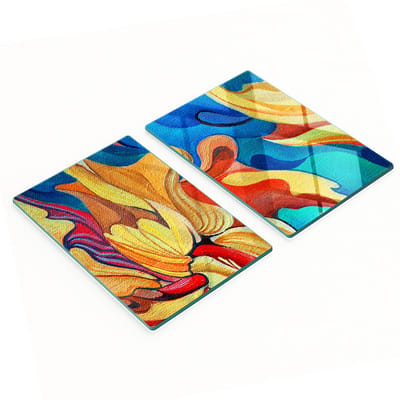 Duurzame en stijlvolle glazen borden met een abstract bloemenpatroon, 2x40x52 cm