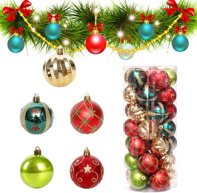 Set van 30 Plastic Kerstballen 6 cm - Versieringen voor Kerstboom, Bruiloft en Verjaardagsfeest (Rood, Groen en Goud)