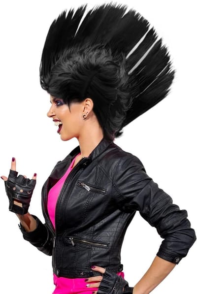 60 70 80 Mannen Pruik Zwart Synthetisch Haar voor Carnaval Kostuums, Punk Haarstijl voor Halloween en Cosplay