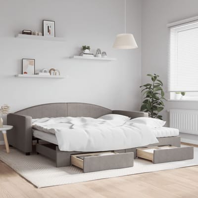 vidaXL - Slaapbank - met - onderschuifbed - en - lades - 100x200 - cm - stof - taupe