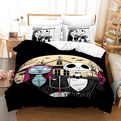 3-delige Dekbedovertreksets Queen Size, Nightmare Before Christmas Jack en Sally Roos Decor Beddengoedset 2/3-delig Polyester Dekbedovertrek 70x133cm 2pcs
