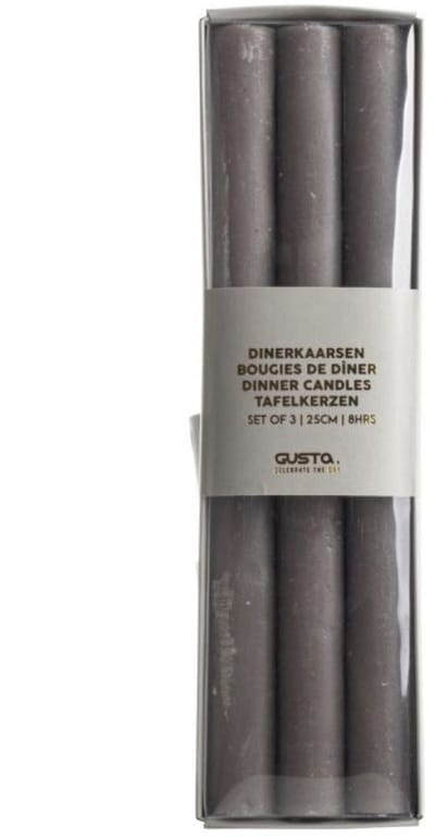 Gusta Dinerkaarsen Gentle set-van-3 grijs 7x2x25cm