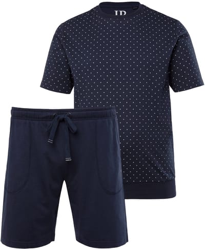 JP 1880 - Heren - Pyjama Buik-Fit all-over print T-shirt short - Navy blauw - Maat L
