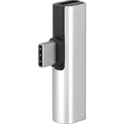 2-in-1 Type C naar 3,5 mm jack hoofdtelefoon USB-oplaadconverter Multifunctionele transverter Zilver zilver