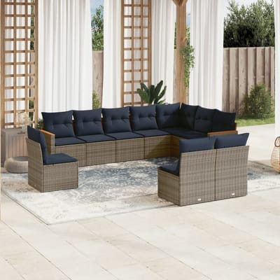 vidaXL - 10-delige - tuinbankset - met - kussens, - grijs - polyrotan
