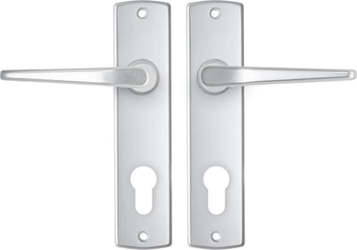 AXA Binnendeurbeslag set (Curve) Aluminium: Kruk (model Duim) op schild met cilindergat PC72